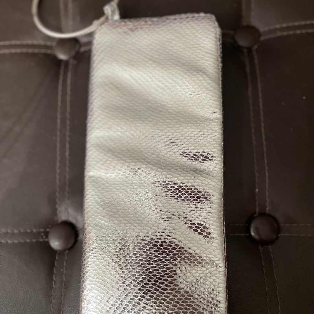 Silver Wristlet Purse with Metallic Wrist Bangle, Zippered Closure, Magnet clasp